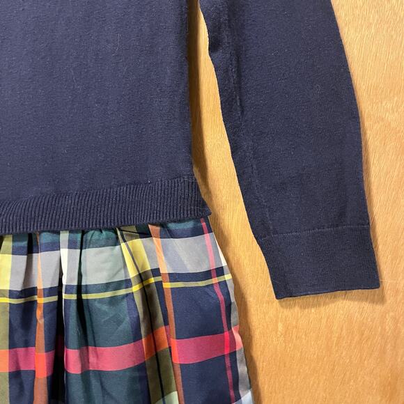 Old Navy Kids Dress Girl's Size Medium Navy Knit Taffeta Plaid Holiday Lining - Picture 3 of 13